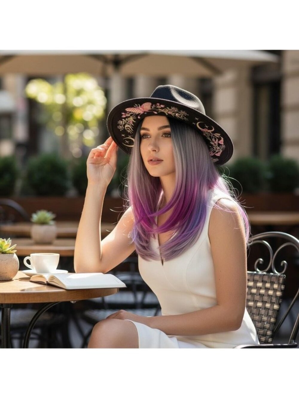 Black Butterfly Floral Embroidered Fedora Hat Womens